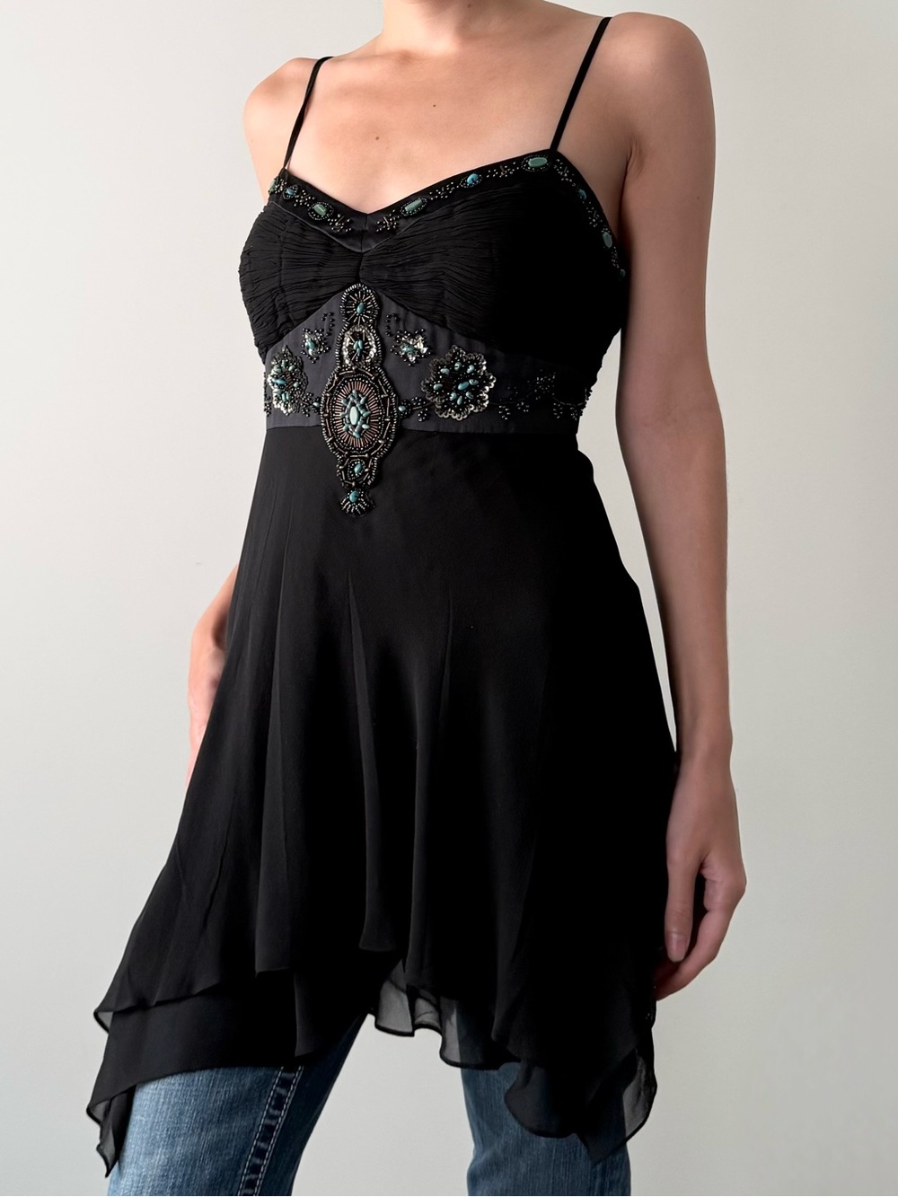 Vintage Simon Chang 100% Silk Beaded Handkerchief Camisole - Picture 4 of 4